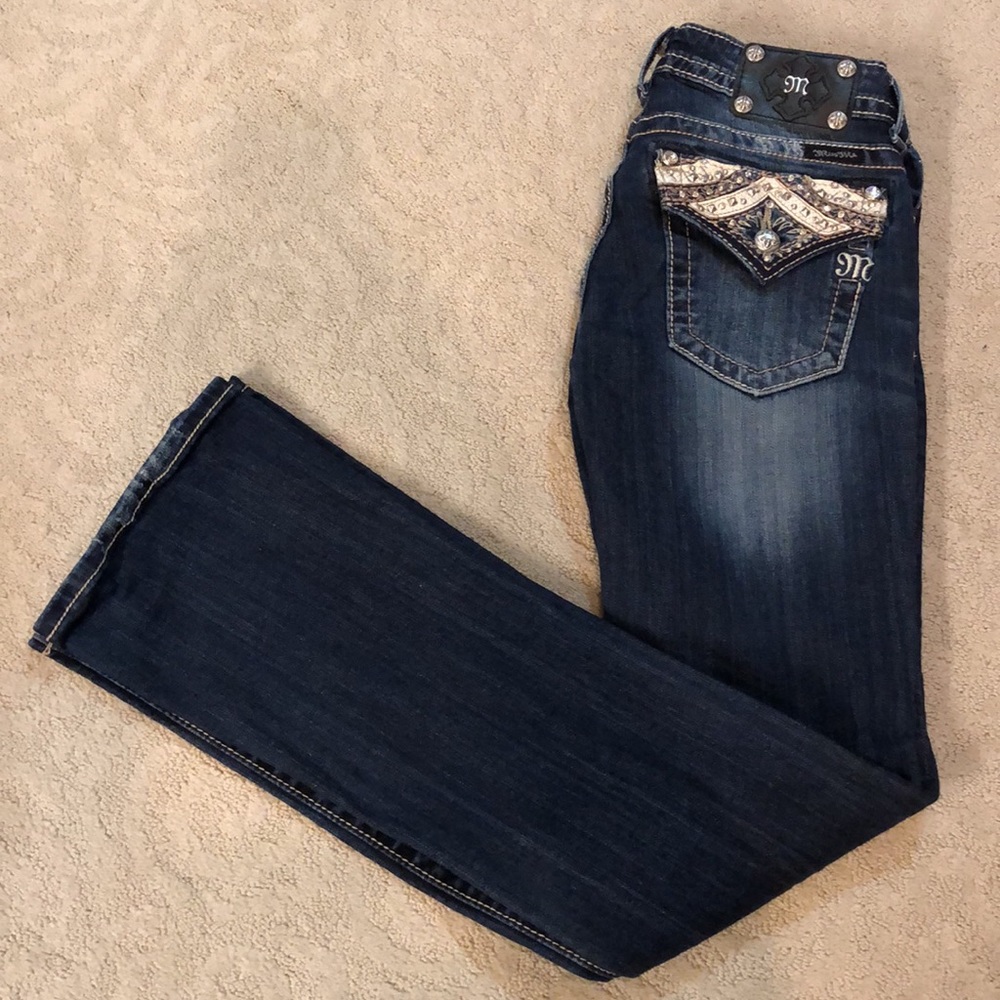 Miss Me Sz 29 embellished bootcut jeans with factory wiskering/fading NWOT! 🚥🚦